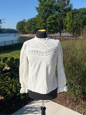 NWT Lovestitch White Eyelet Lace Mock Neck Blouse | Cottagecore Top | Small